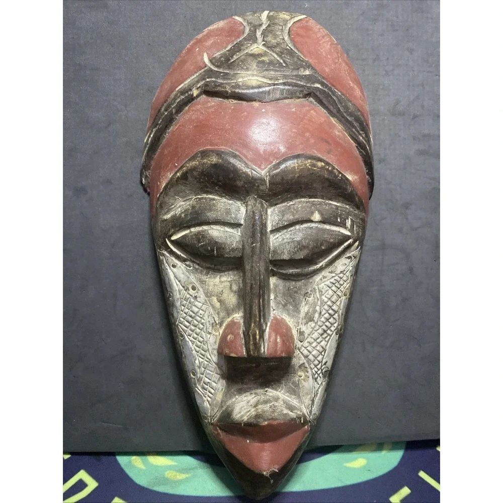 African Tribal Mask Ghana Hand Carved Wood Wall Hanging Folk Art 12